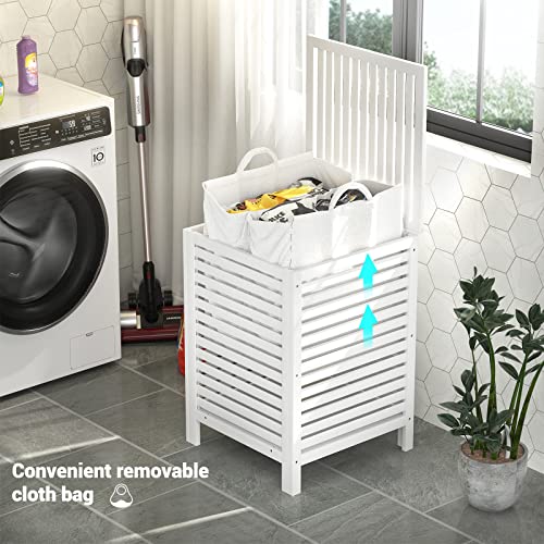 Homykic Bamboo Laundry Hamper with Lid, 120L Large Clothes Laundry Sorter with Removable 2-Section Liner Bag, Raised Laundry Basket Organizer for Clothing, Bathroom, Bedroom, Laundry Room, White - color: White