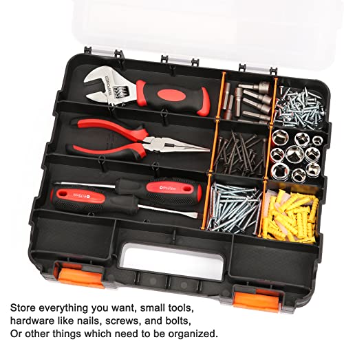 CASOMAN Double Side Tool Organizer, with Impact Resistant Polymer and Customizable Removable Plastic Dividers, Hardware Box Storage, Excellent for Screws,Nuts,Small Parts, Black/Orange. 2-Pieces Pack - size: 2 Piece Set, Black/Orange