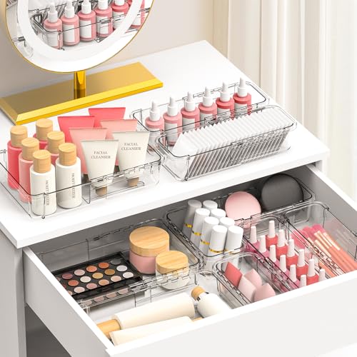 DILIBRA 12 Pcs Clear Extendable Drawer Organizer, Adjustable Drawer Storage 2-Size Desk Drawer Organizer, Plastic Non-Slip Storage Bins for Makeup Cosmetic Jewelries Utensils Stationery Dressers - size: 4Pcs Large + 8Pcs Medium