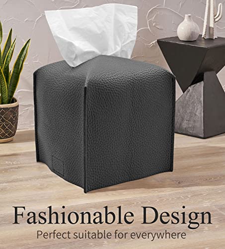 Livelab Tissue Box Cover, Square Decorative PU Leather Tissue Box Holder Modern Tissue Case Facial Paper Organizer Dispenser for Bathroom, Vanity Countertop, Night Stand, Desk, Car 5X5X5'' | Dark Gray - color: Dark Gray