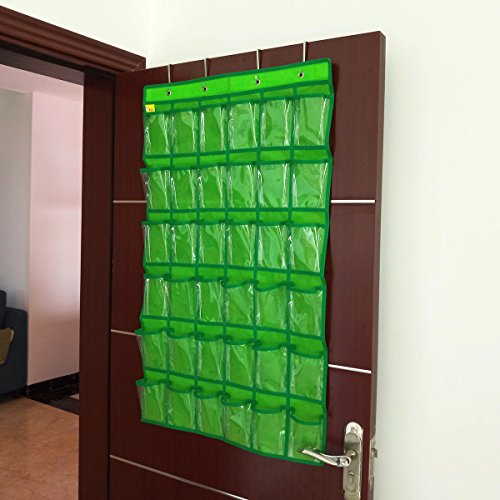 NIMES Hanging Closet Underwear Sock Jewelry Storage Over The Door Classroom Cell Phone Calculator Organizer 36 Clear Pockets (Green) - color: Green