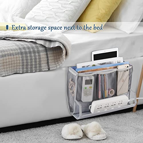Bedside Storage Organizer with Power Strip Holder and Adjustable Straps Bed Hanging Bag for Home Bunk Bed Dorm Sofa (Light Gray) - color: Light Gray