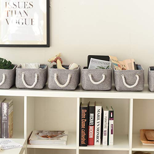 TheWarmHome Foldable Small Storage Baskets with Strong Cotton Rope Handles [6-Pack] Gray Collapsible Storage Bins Set Works Room Storage, Nursery Baskets - color: Grey, size: 6PCS/Small -11.8Lx7.9Wx5.2H