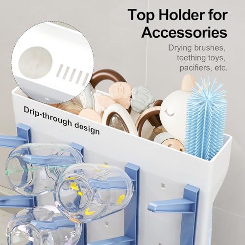 GoMaihe Baby Bottle Drying Rack: Space Saving Vertical Bottle Dryer Holder - Baby Accessories Storage Stand Organize Brushes Pacifiers on Countertop - BPA-Free - Blue - color: Blue