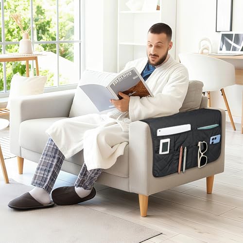 Remote Control Holder for Recliner,Armchair Caddy,Non Slip Sofa Armrest Storage Organizer for Recliner Couch with 6 Pockets for TV Remote,Cell Phone,Magazine (Black) - color: Black