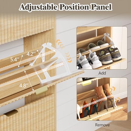 HUANLEGO Shoe Cabinet Storage for Entryway with 2 Flip Drawers, Fluted Narrow Shoe Organizer with Wooden Legs, Freestanding Slim Shoe Storage Hidden Shoe Rack Organizer for Front Door Entrance, Oak - color: Oak, size: 2 Drawer