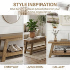 Tribesigns 55" Wood Entryway Bench with Shoe Storage, Large 2-Tier Narrow Hallway Foyer Seating Bench with Open Shelves for Entryway, Bedroom, Mudroom - color: Light Walnut