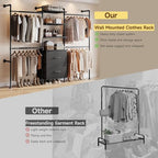 ONBRILL T2 Wall Mounted Industrial Pipe Clothing Rack, Closet Organizers and Storage System with 2 Drawers, 6 Wooden Shelves & 4 Expandable Rods, Heavy Duty Garment Rack, Wardrobe (Black)) - color: Black
