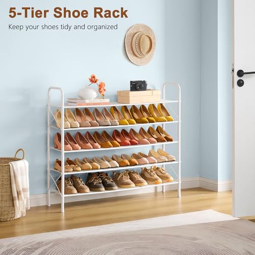 Hoctieon 5 Tier Shoe Rack for Closet, Durable Mesh Style Shoe Rack, Entryway Shoe Shelf, Shoe Storage Organizer for Hallway, Bedroom, Living Room, Wardrobe, White - color: White, size: 5 Tier