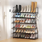 Metal Shoe Organizer,6 Tiers Shoe Storage Shoe Rack with Hooks,Fit 24-30 Pairs,Adjustable Shoe Shelf for Entryway,Hallway,Bedroom,Metal Bottom Support - size: 6 Tier