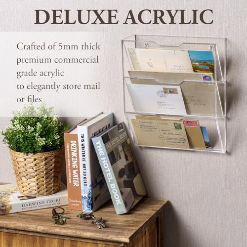 MyGift 3 Tier 10 Inch Clear Acrylic Mail Sorter, Wall Mounted Letter Holder for Home Entryway or Office Document Organizer Rack - color: Clear, size: Medium