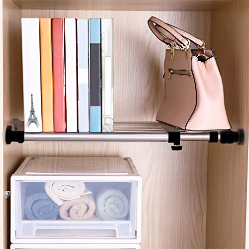 BAOYOUNI Adjustable Shelving Expandable Closet Shelves Tension Rod Clothes Hanger Storage Rack DIY Cabinet Wardrobe Kitchen Bathroom Divider Separator Organizer, Black, 2 Pack - color: Black, 2pcs (5-bar Telescopic), size: Recommended Use Length: (19.69-3