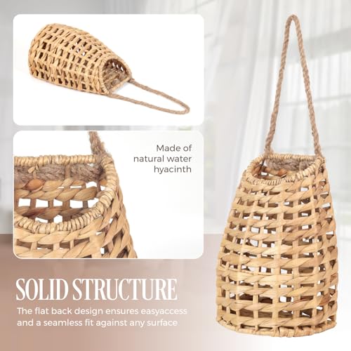 Natural Handwoven Wall Hanging Water Hyacinth Basket for Front Door Flowers & Home Decor – Handwoven Wicker Wall Baskets with Loop Handle – Decorative Organizer for Entryway Mail and Seasonal Display - color: Model 3
