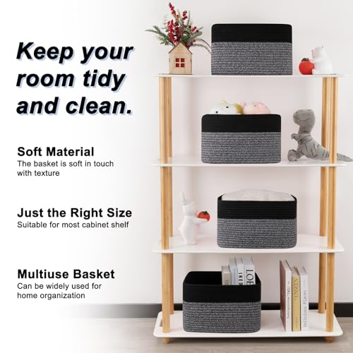 4 Pack Storage Baskets for Organizing, Woven Baskets for Shelves - Perfect for Toys, Books, Towels, and Clothes, Durable Gift Basket Bins Toy Storage, 12.7''Lx9''Wx7.8''H, Dark Grey and Black - color: Dark Grey & Black, size: Small/12.7''Lx9''Wx7.8''H