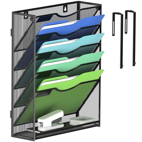 Kuntine.B Wall File Organizer Office Hanging Magazine Holder Wall File Organizer for Office Home (Black, 6 Tier & Hangers) - color: Black, size: 6 Tier & Hangers