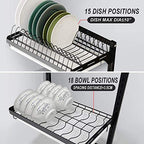 junyuan Hanging Dish Drying Rack Wall Mount,Dish Racks Drainer,3 Tier Kitchen Plate Organizer Storage Shelf with Drain Tray with 3 Hooks,Stainless Steel Black Large Ajustable Height - size: 3tier-Wall Mount