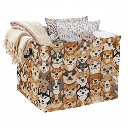 56L Dogs Print Laundry Basket Clothes Hamper with Handles,Foldable Blanket Storage Large Laundry Hamper with Waterproof PE,Toy Storage Bin Organizer,Cube Clothes Organizer,Home Decor - color: Dogs