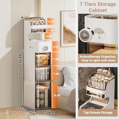 Waterproof Slim Bathroom Storage Cabinet, Narrow Plastic Drawers Organizer with Tissue Box and Wheels, Space Saver for Kitchen Laundry Room Bedroom