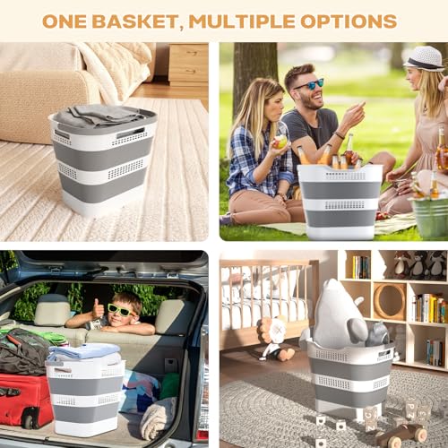 OOAMBB 43L+43L Collapsible Laundry Baskets plastic, Pop Up Laundry hamper/Storage Container, Foldable Laundry Basket with Handles, Durable,Space Saver (Grey, 2 Packs)