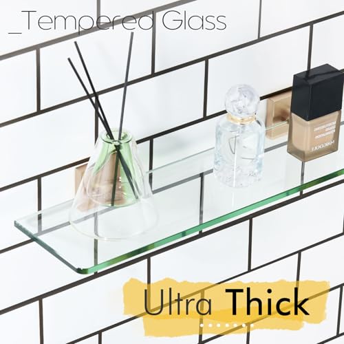KOKOSIRI Glass Shelf Bathroom Hardware Kitchen Rack 12-Inch Floating Wall Shelves for Living Room, Shower Storage Champagne Bronze Steel B1107CPG-L12 - color: Champagne Bronze, size: 12-Inch
