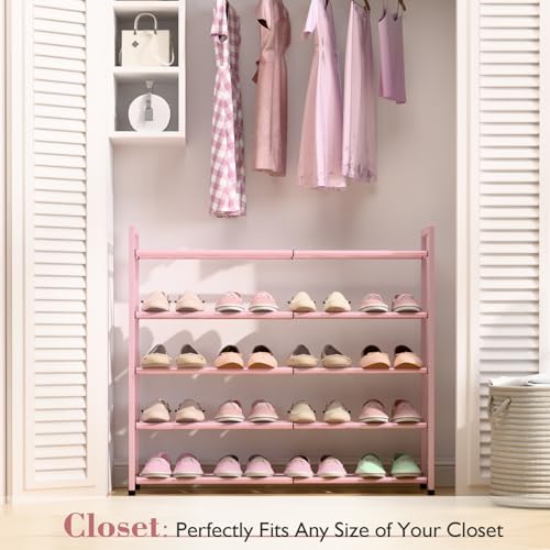 Bumusty 5-Tier Expandable Shoe Rack for Closet, 18“-33” Adjustable Shoe Rack for Small Space, Small Shoe Organizer for Front Door, Sturdy Metal (Pink) - color: Pink, size: 5-Tier