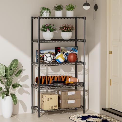 SINGAYE Shelf Closet Wire Shelving：Adjustable Metal Unit for Laundry Room Organization Bathroom Kitchen Home Garage Storage Pantry Rack Shelves - color: Black, size: 5tier-14"dx36"wx72"h