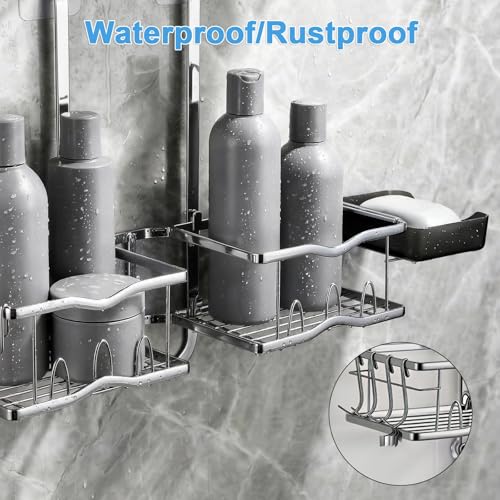 Shower Caddy Hanging Organizer, Rustproof Shower Organizer Hanging for Handheld Showerhead with Hooks for Razor/Sponge, Bathroom Caddy Rack Shower Shelves for Shampoo Soap Towels, Silver - color: Silver