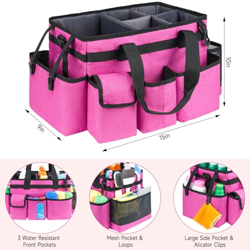 Cleaning Caddy Bag,Large Cleaning Supplies Organizer with Handle for Housekeepers,Rose Red - color: Rose Red, size: Large
