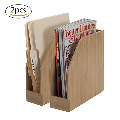 MobileVision Bamboo Vertical File Folder Holder & Office Product Organizer, Store Files, Magazines, Notepads, Books and more, 2 Pack Combo Set - color: Bamboo