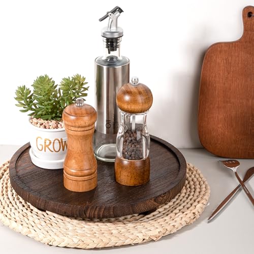 Round Decorative Tray Wood Bathroom Counter Organizer Farmhouse Kitchen Decor Wooden Riser for Soap Dish, Perfume, Candle, Sponge, 11 Inch, Dark Brown - color: Dark Brown, size: 11"