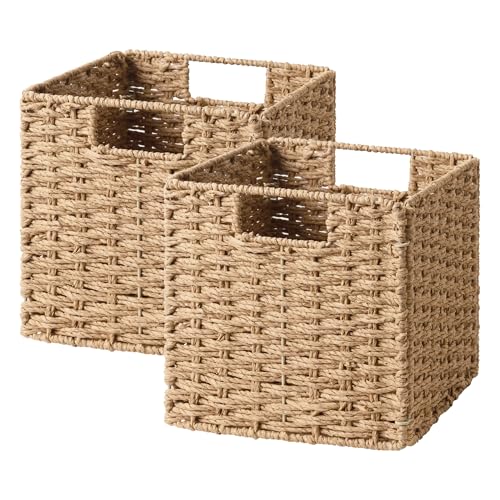 StorageWorks 9 inch Wicker Storage Cubes, Handwoven Wicker Baskets for Storage, Square Cube Organizer Bins, Foldable Paper Rope Basket for Organizing, Natural, 2 Pack - color: Natural, size: 9"L x 9"W x 9"H