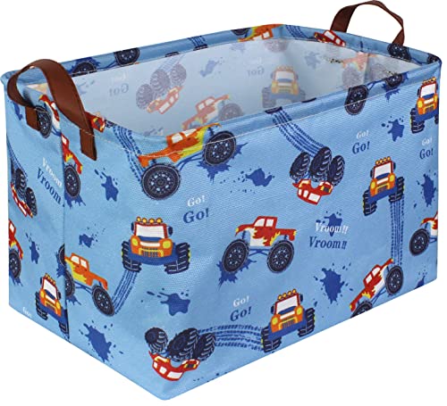 Rectangular Monster Truck Basket Organizer.Kids Baskets,Boys Storage Basket with Handles.Car Bins for Kids,Books, Gifts Storage. (Monster Trucks ) - color: Monster Trucks