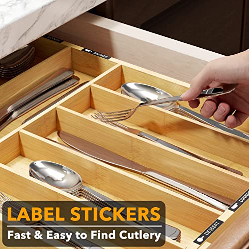 SpaceAid Bamboo Silverware Drawer Organizer with Labels, Kitchen Utensil Expandable Tray Holder Organizer for Flatware, Cutlery, Spoon and Knives Drawer Storage Organization (Natural, 10 Slots) - color: Natural