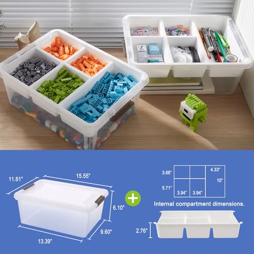 MACOPRO 17 QT Plastic Storage Box with Removable Tray, Bins with Lids, 2 Packs Clear Storage Container for Craft Supplies, Beads, Tools, Sewing, and Playdoh Organization(White, 2Pack-17QT) - size: 2Pack-17QT