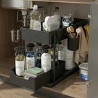 Under Sink Organizer – 2 Tier Sliding cabinet organizer with 4 Hooks & 1 Cup | Multi-Purpose Space Saving Shelf for under kitchen sink storage, Countertop, Bathroom, Pantry & Office Organization