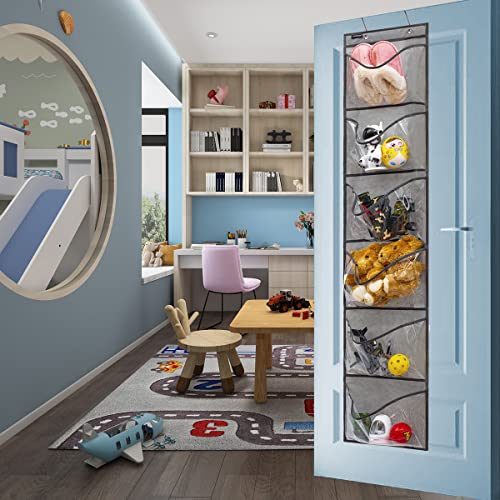 Extra Large Pockets Shoe Organizer for Closet Over The Narrow Door Hanging Shoe Holder Storage (6 Large Pockets-Grey) - color: 6 Large Pockets-Grey