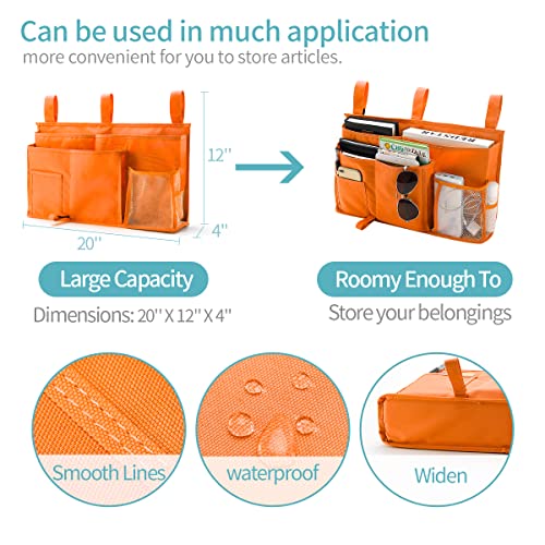 Bseash Bunk Bed Organizer, Bedside Caddy Hanging Bed Organizer Storage Bag 8 Pockets, for College Dorm Rooms Bed, Hospital Bed, Baby Bed Rails, 600D Oxford Cloth (Orange) - color: Orange, size: Large