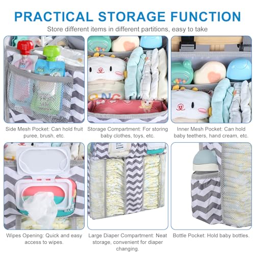 Accmor Changing Table Diaper Organizer, Hanging Diaper Caddy Organizer Stacker for Cribs Changing Table Playard Wall Baby Essentials Storage, Stripe - style: Double Enlarged-Stripe