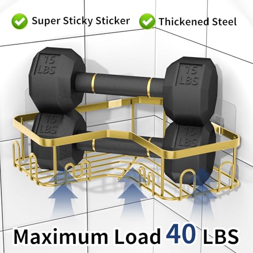 Menbyci 3 Pack Corner Shower Caddy, Adhesive Bathroom Shelves with 18 Hooks, Drill-Free & Quick-Dry Shower Organizer with Large Capacity, Rustproof Stainless Steel Bathroom Corner Storage Rack, Gold - color: Gold, size: 3 packs
