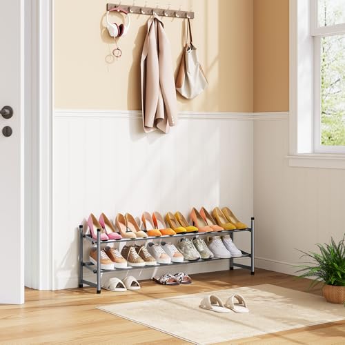 Tajsoon 2 Tier Expandable Shoe Rack for Closet, 28“-41“Adjustable & Stackable Shoe Shelf Storage, Metal Shoe Rack Organizer for Front Door Entrance, Closet, Garage, Entryway, Grey - color: Grey, size: 2 Tier