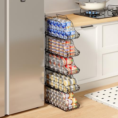 Sonyabecca 4-Pack Stackable Canned Food Organizer with Handles for Kitchen, Soda Can Organizer for Pantry Shelves, Wire Cabinet Shelf for Can Storage, Foldable Soda Dispenser, Patent Pending, Black - color: Black, size: 4 Pack
