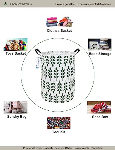 Round Waterproof Laundry Basket,Foldable Storage Basket,Laundry Hampers with Handle,Gift Basket,Suitable For Children's Room and Toy Storage (Leaf) - color: Leaf