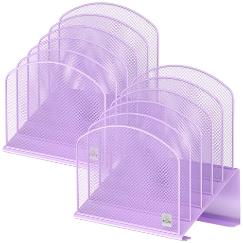Delifox Inclined Desk File Organizer,Vertical File Folder Holder Stand Metal Rack File Sorter for Office Classroom Desktop Organization - color: Purple, size: 2Pack