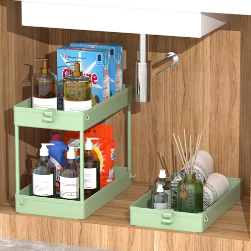 SPACEKEEPER Green 3-Tier Rolling Storage Cart, Bathroom & Kitchen Organizer, Modern Plastic Frame, Adjustable Shelves - color: Green, size: 3 Tier