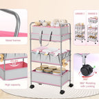 FoldTier 2in1 Baby Diaper Caddy Organizer Cart 3 Tier Large Capacity Metal Utility Bedside Rolling Cart with Divider Newborn Registry Nursery Essential Must Have Bedroom Gift Baby Shower(Pink) - color: Pink