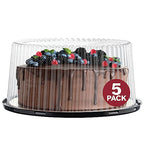 10 - 11" Plastic Disposable Cake Containers Carriers with Dome Lids and Cake Boards | 5 Round Cake Carriers for Transport | Clear Bundt Cake Boxes / Cover | 2-3 Layer Cake Holder Display Containers