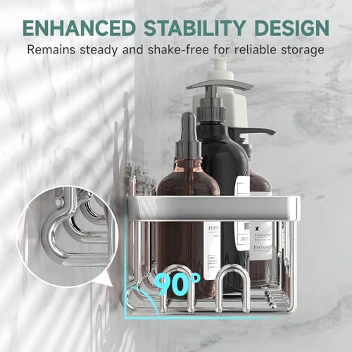 Veken Adhesive Shower Caddy 5-Pack,Heavy Weight Bearing,Large Wall Mounted Shower Shelves Rack,Organizer Storage Accessories with Soap Dish&Toothbrush Holder,Ideal for Bathroom,Home&Kitchen,Silver - color: Silver