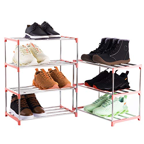 3-Tier Stackable Small Shoe Rack, Lightweight Shoe Shelf Storage Organizer for Entryway, Hallway and Closet(Pink) - color: Pink, size: 3-Tier