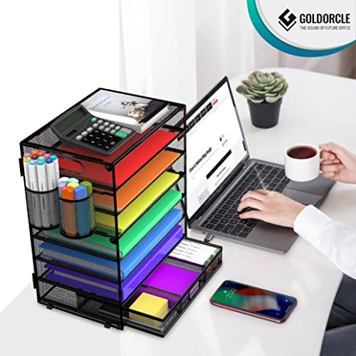 8 Tier Paper Letter Tray Organizer with Handles, Mesh Desk File Holder Storage Organization for Home School Classroom & Office (Black-with Drawer,Pen Holders) - color: Black-with Drawer,pen Holders