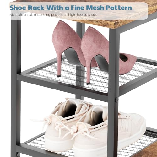 Shoe Rack Bench for Entryway,Free Standing Shoe Storage Organizer for Front Door Entrance,4-Tier Boot Rack Holder Shelf for Closet with Seat,Sturdy Shoe Shelves for High Heels(Brown) - size: 4 Tier